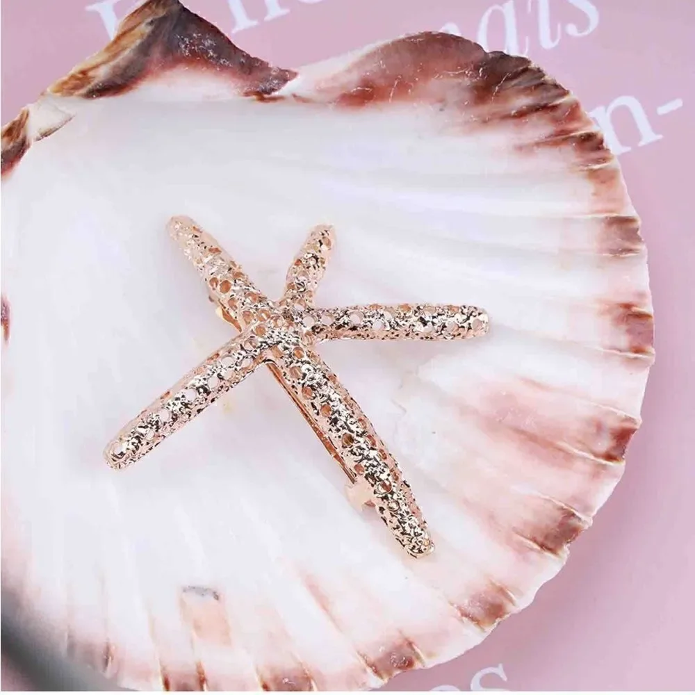 Gold starfish sea hair clip